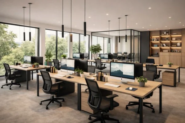 I will design modern office interiors and workspace layouts with 3D renders