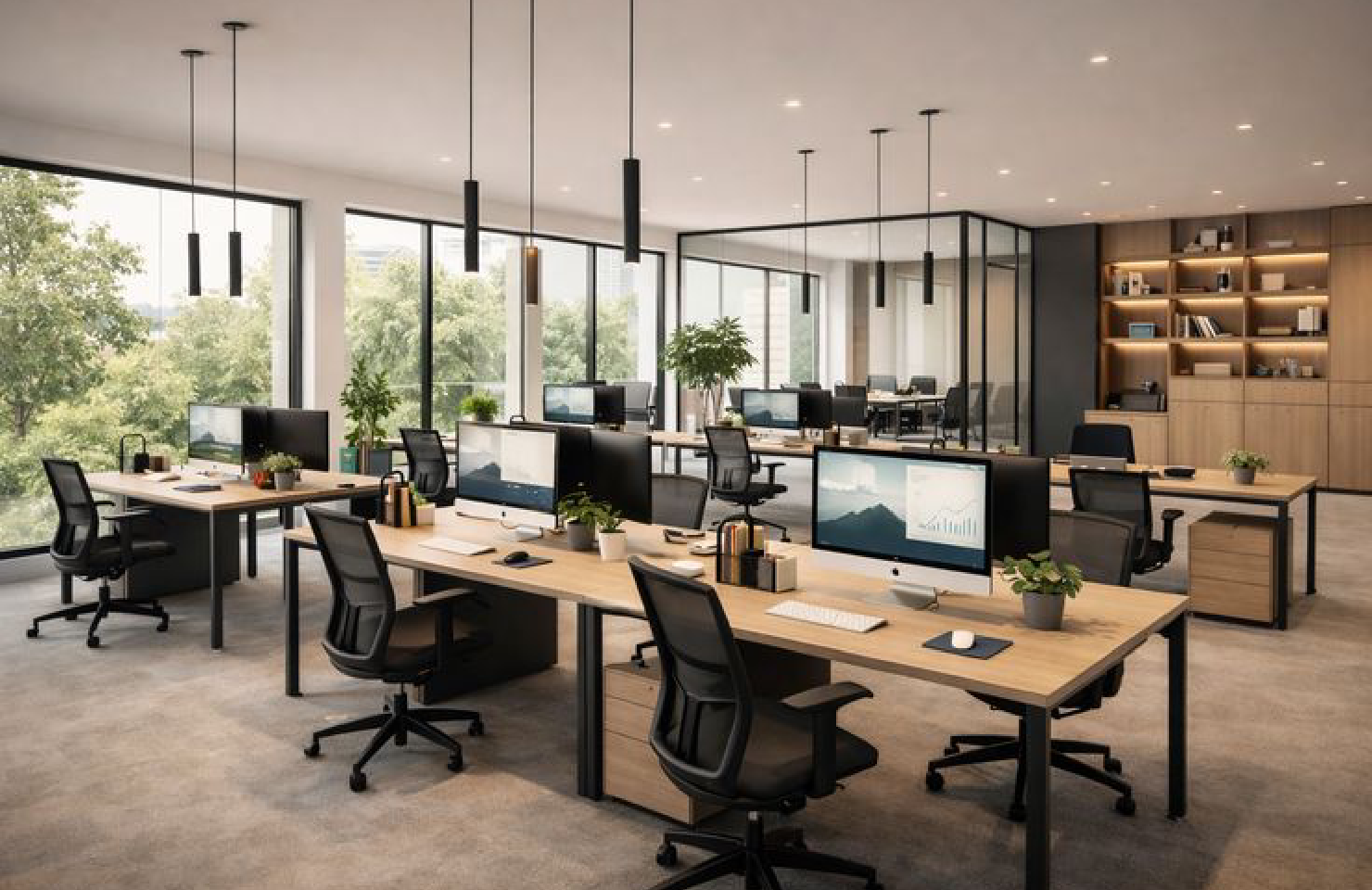 I will design modern office interiors and workspace layouts with 3D renders